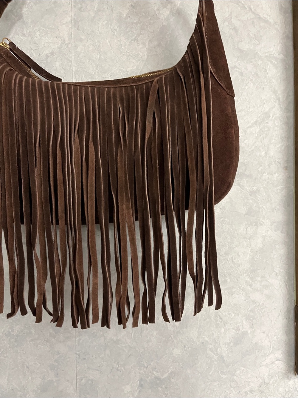Haute Hippie Chocolate Brown Suede Fringe Short Shoulder Hobo Bag - Picture 9 of 12